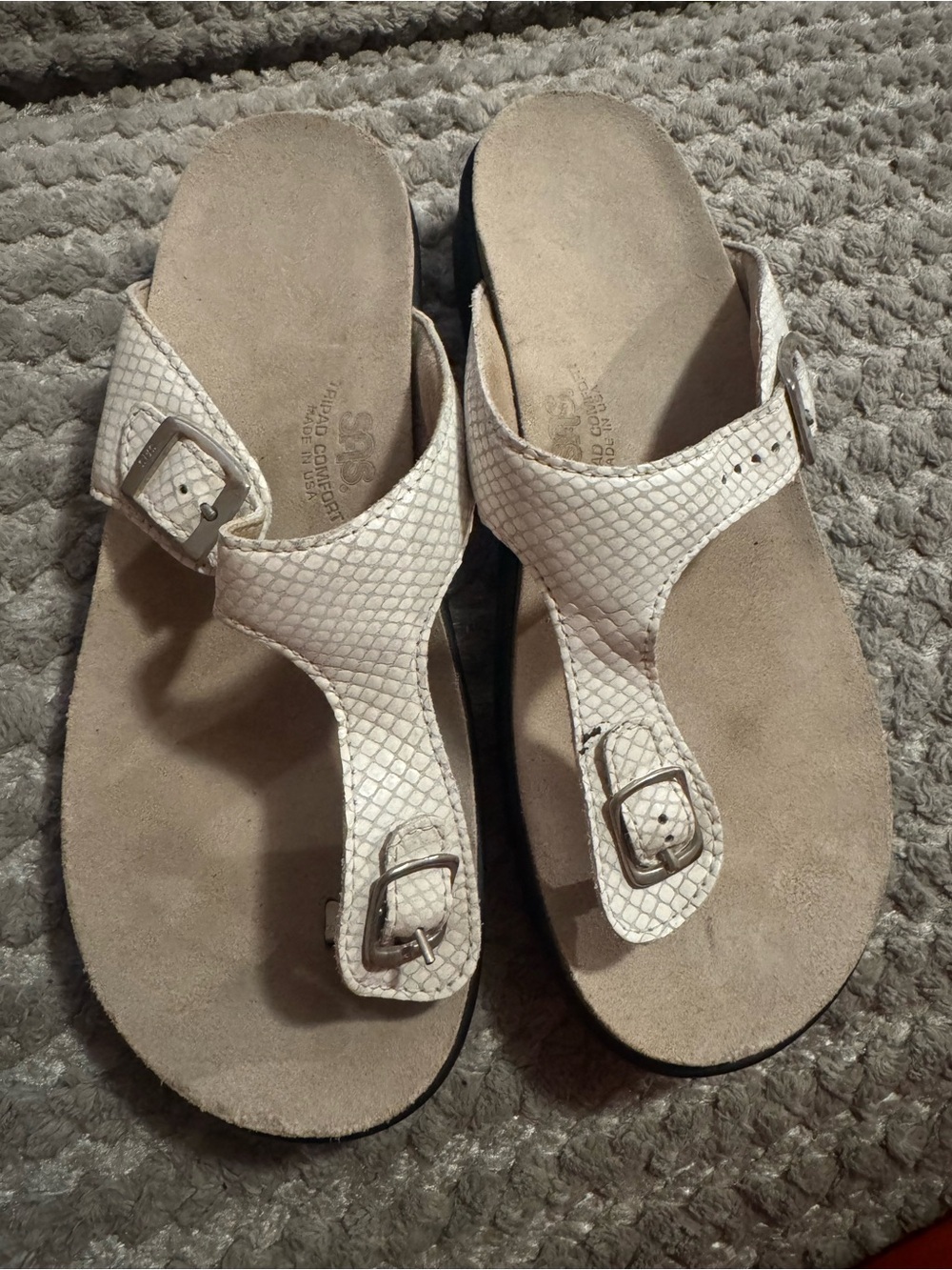 SAS White Textured Thong Sandals with Buckles - Women